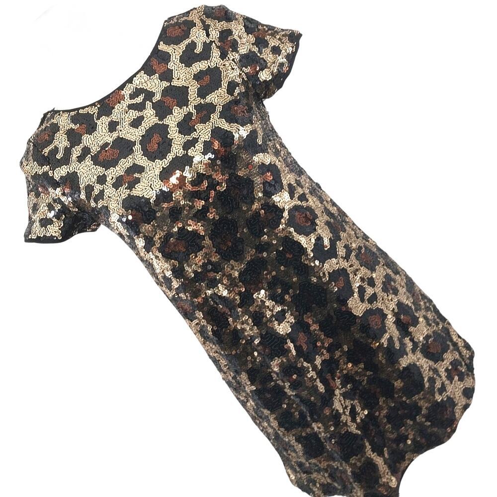 NWOT! SUGAR & JADE! STUNNING SEQUINNED BLACK, GOLD & BROWN MINI DRESS! SZ M